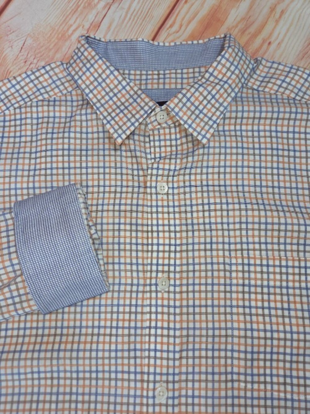Johnston & Murphy Orange Check Long Sleeve Shirt XL